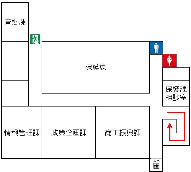 郷ノ浦庁舎3階見取り図（情報管理課 政策企画課 商工振興課 保護課 管財課）