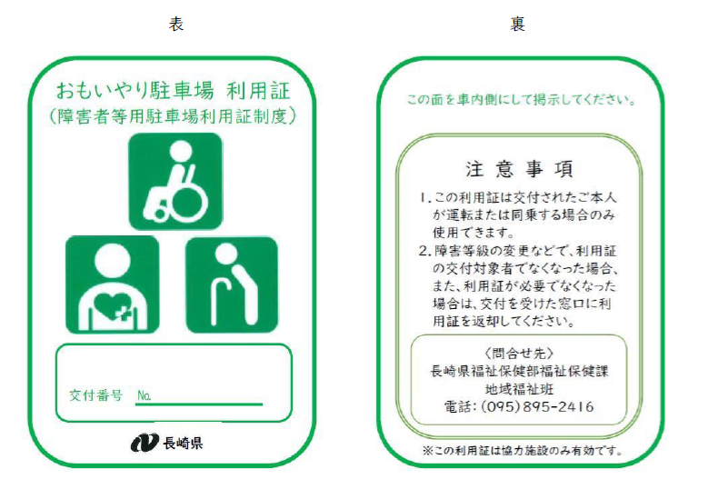 身障者用駐車場 利用証 (1年以上)