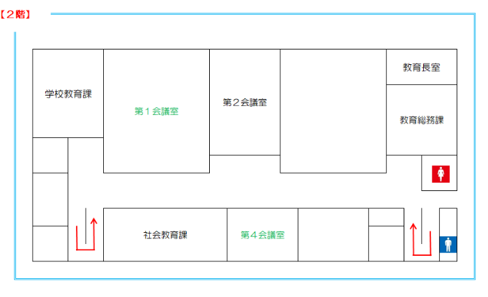 芦辺庁舎2階見取り図（教育総務課 社会教育課 学校教育課 教育長室）