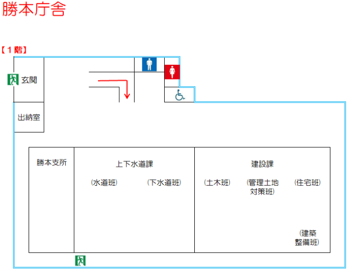 勝本庁舎1階見取り図（勝本支所 上下水道課 建設課）